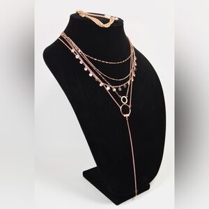 🌸 2/$25 Sparkly Rose Gold Tone Jewelry Lot Necklaces Bracelet Multistrand